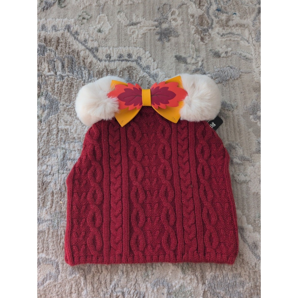 Loungefly Disney Fall Minnie Mouse Faux Fur Pom Beanie Cap Burnt Orange Knit